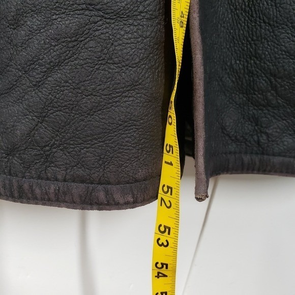 Vintage Patmos Long Leather Shearling Coat Womens Large Black Trench Full Length - Picture 9 of 16